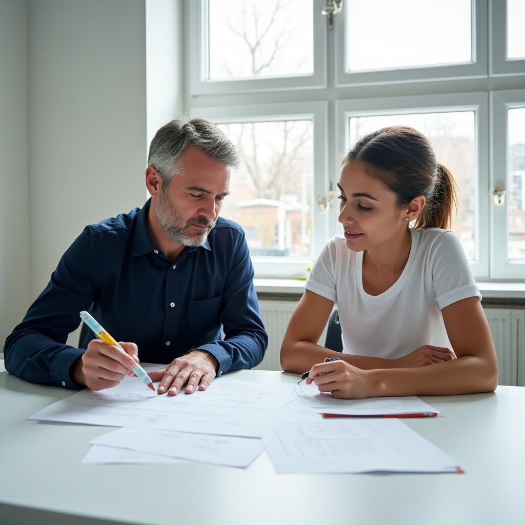 Student and coach reviewing exam strategy together