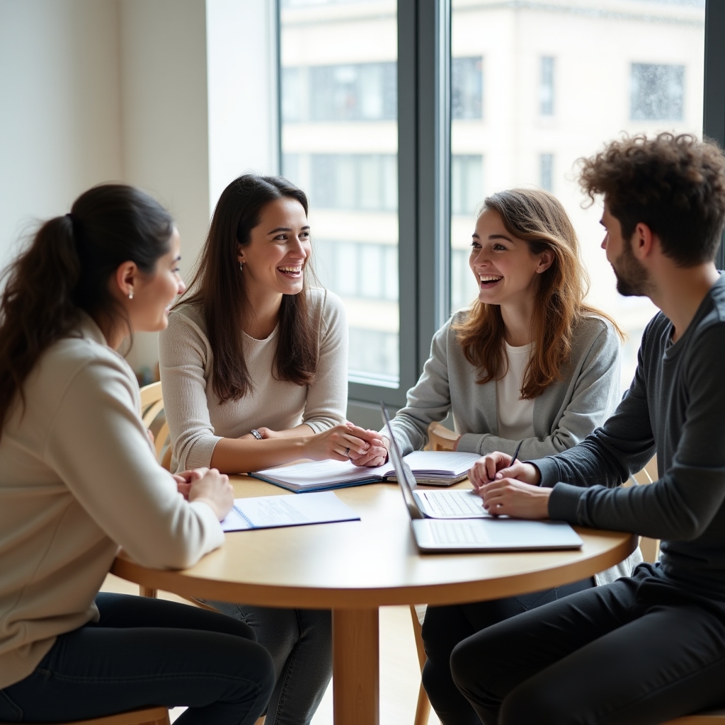 Small group of students studying together at a table