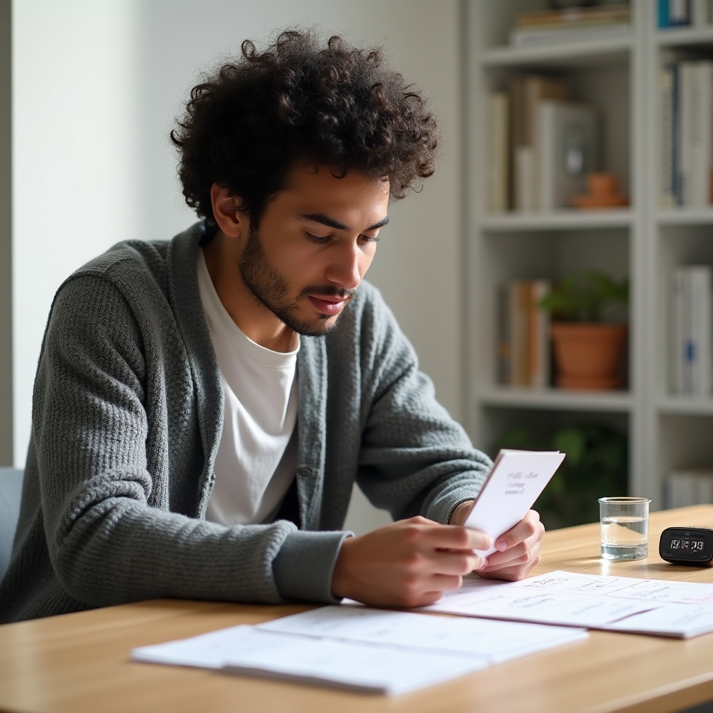 Student using spaced repetition flashcards at desk