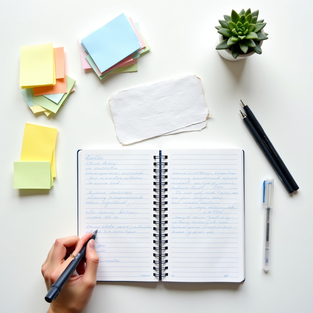 Student organising study notes and planning